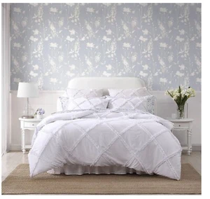 Laura Ashley Norah weiß komplett/Queen Bettdecken-Set Bettwäsche-Set mit passenden Kissenbezügen - Bild 1 von 6