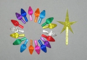 18 bombillas de giro med/grandes para árbol de Navidad de cerámica 9 colores + estrella amarilla - Imagen 1 de 3