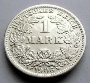 (97) RARE GERMANY EMPIRE 1 MARK SILVER COIN 1906 J - 0.900 SILVER - Picture 1 of 2