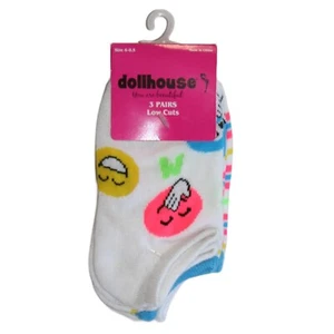 dollhouse 3 Pairs Low Cut Big Girl's Socks Stripes/Dots/Faces Size 6-8.5 - NWT - Picture 1 of 4