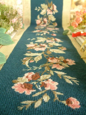 Beautiful Completed Petit Point Pink Floral String Preworked Needlepoint Canvas - Image 1 of 4