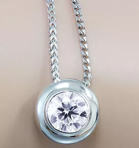 IGI CERTIFIED 14K WHITE GOLD ROUND DIAMOND BEZEL SOLITAIRE NECKLACE CHAIN 1.00CT - Picture 1 of 5