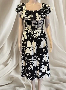 Vintage white Black Floral ruffle slip dress 60s Rockabilly READ - Picture 1 of 12
