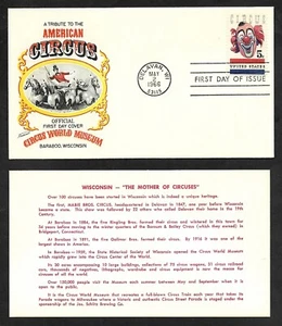 #1309 5c American Circus -Circus World Museum Baraboo WI Cachet FDC w/Info Card - Picture 1 of 2