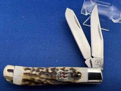 KISSING CRANE KNIFE Stag Handle Mini Trapper 3 1/2 Inches Closed New - Image 1 of 4