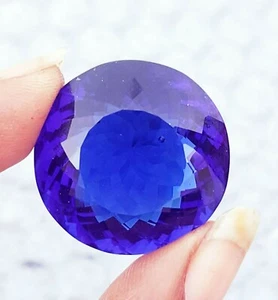 Purple Tanzanite 50.00 Ct Certified Round Shape Loose Gemstone With Free Gift - Picture 1 of 7