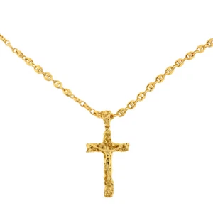 14k or Jaune Lien Chaîne Avec Grand Crucifix Collier - Picture 1 of 10