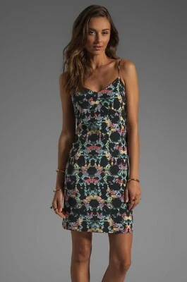 Tibi Black Geometric Kaleidoscope Print Silk Spaghetti Strap Shift Dress Size 2 - Image 1 of 4