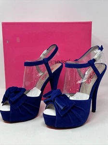 NEW Betsy Johnson Haylie Blue Suede Sling Back Pumps Open Toe Heels Size 7.5 - Picture 1 of 5