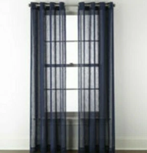 (1) NEW Linden Street Brooke INDIGO Sheer Grommet Curtain 50x84 JCPENNEY 7312572 - Picture 1 of 2