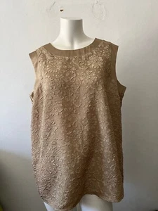 Vintage USA Maggie Sweet floral jacquard brocade scoop neck sleeveless gold top - Picture 1 of 7
