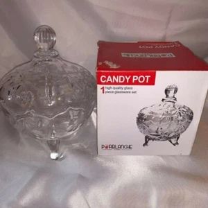 CRYSTAL CANDY POT with Lid. DECORATIVE GLASSWARE NEW W/ BOX PORBLANCHE HOME - Picture 1 of 3
