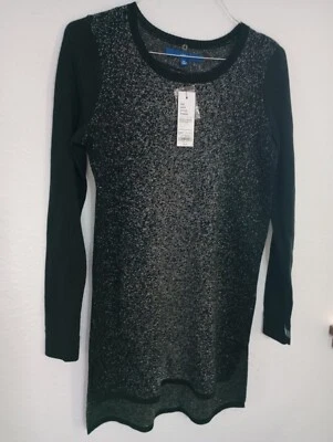 APT 9~SUÉTER TÚNICA MANGA LARGA NEGRO Y PLATEADO METÁLICO~¡NUEVO CON ETIQUETAS! Foto 1 de 4