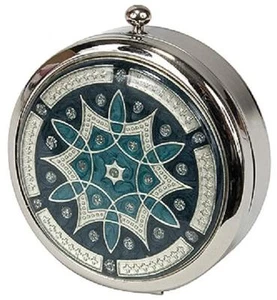 Kingsley M64, Double COMPACT MIRROR - Round Blue Star Burst Design Velor Pouch - Picture 1 of 1