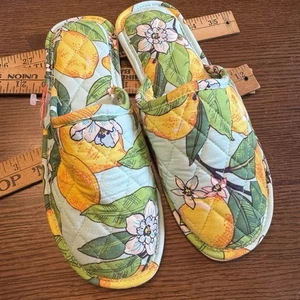 Vera Bradley Quilted Slippers Size 7-8 Lemon Print Yellow House Shoes Slip On - Picture 1 of 6