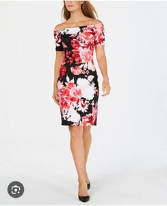 Elegant Clavin Klein W/sleeve Stretchy Dress Abstract Bright Multicolor Size 4 - Picture 1 of 7