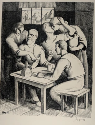 Robert Aigner, Im Wirtshaus. handsigniert, Lthographie, 1929 - Bild 1 von 4
