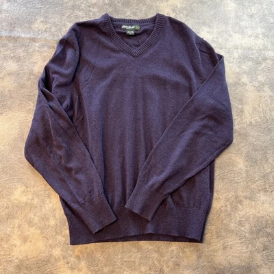 Eddie Bauer Cotton Cashmere Sweater Men's M Plum Purple Pullover V-Neck - Image 1 of 4