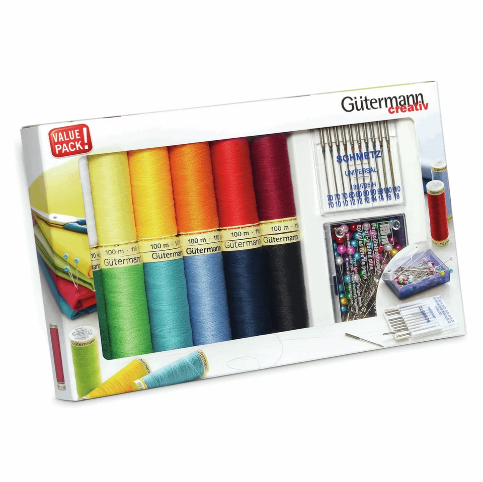 Gutermann Sew All Thread Set with Pins + Needles - 12 x 100m Reels - 734563 - Image 1 of 1