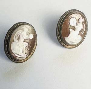 VTG Antique 800 Silver Cameo Hand Carved Muse Dance Goddess Terpsichore Earrings - Picture 1 of 6