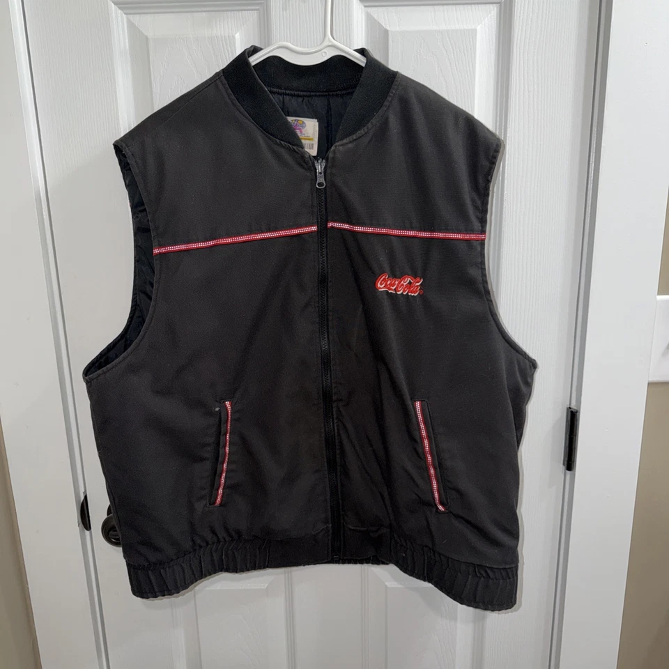 Chaleco aislante Coca Cola vintage para hombre RIVERSIDE hecho en EE. UU. negro talla XL Foto 1 de 4