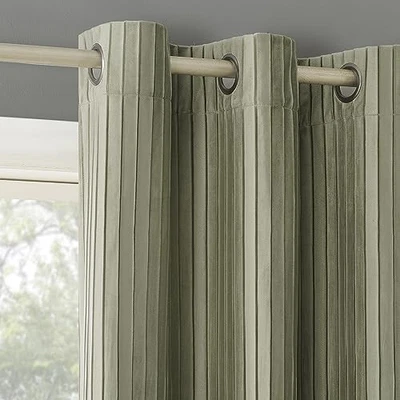  Scarlett 2-Pack Pleated Velvet Noise 40"W x 84"L (Pack of 2) Sage Green - Image 1 of 4