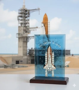 Vtg Space Shuttle Mirrored Acrylic Plaque The Dream Is Alive USA Display Trophy - Picture 1 of 5