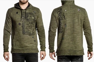 Affliction Military Green Camo Wash Metal Church Pull Over Hoodie Mens Size XL - Picture 1 of 12