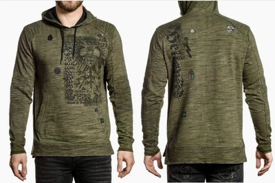 Sudadera con Capucha Affliction Militar Verde Camuflaje Metal Lavado Iglesia Pull Over Para Hombre Talla XL Foto 1 de 4