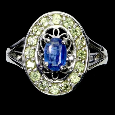 925纯银戒指椭圆形Kyanite 6x4毫米橄榄石天然宝石首饰尺寸  — 第 1/4 张图片