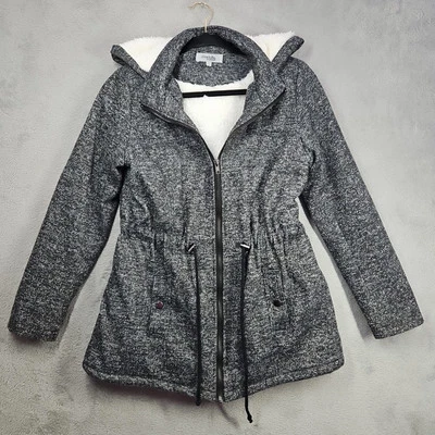 Charlotte Russe Gray White Heathered Tweed Hooded Coat Warm Fleece Lined Sz S — 第 1/4 张图片