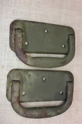 2 Old Tool Box Drop Handles Pulls Industrial Army Green vintage 1960 HEAVY Rust - Image 1 of 4