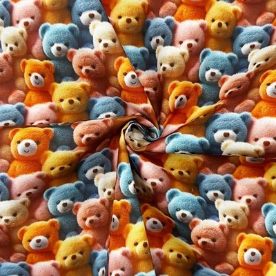 TEDDY BEARS Polycotton Fabric MULTICOLOURED Crafts 3D - 3 metre length - Image 1 of 3