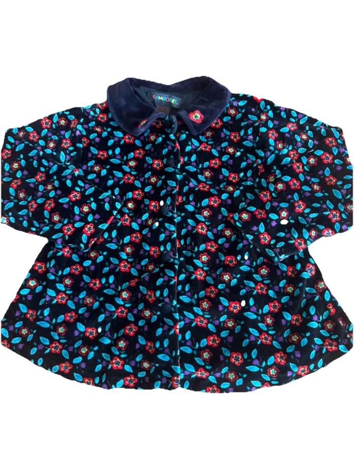 Gymboree Vintage Holiday Christmas Velvet Black Floral Top Rainbow Tag 6 - Image 1 of 4