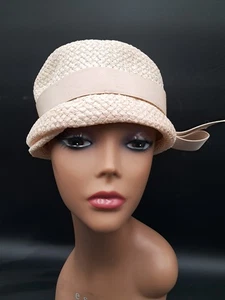 Damen Vintage Stroh Fischerhut elfenbein weiß mit Schleife S/M Amy of New York - Bild 1 von 7