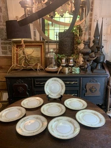 Vintage Noritake Japan "M" Set runde Blumen Speiseteller mit Goldrand ~ Top - Bild 1 von 22