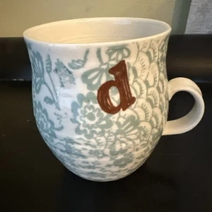 Anthropologie Homegrown Floral D Letter Initial Monogram Coffee Mug Tea Cup - Picture 1 of 4