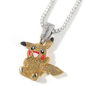 Cartoon Pikachu Hip Hop Anhänger Pullover Halskette Goldfüllung Zirkone Rapper Geschenke - Bild 1 von 11