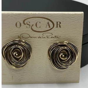 Oscar by Oscar de la Renta Vintage Ohrringe goldfarben rund rund Clip Neu - Bild 1 von 11