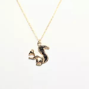 Collana con ciondolo scoiattolo in oro 14 carati, catena lunga 16" - Foto 1 di 6