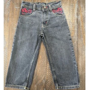 Refuse Denim Jeans Embellished Pockets Black Red Kids Size 5 Retro Vintage - Picture 1 of 10