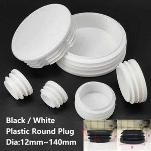 Black/White Round Plastic Blanking End Caps Pipe Tube Inserts Plugs Bungs 12-140 - Picture 1 of 10