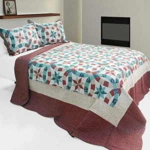 3 Stück fallender Schnee Stern Stern blau rot 100 % Baumwolle Queen Quilt Shams - Bild 1 von 4