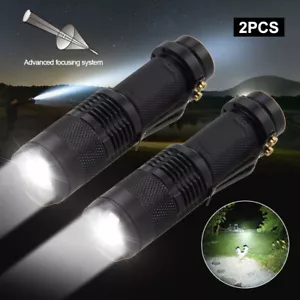 2X Mini LED Flashlight Torch Adjustable Focus Lamp Hunting White Light - Picture 1 of 12