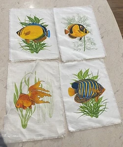 Vintage Tropische Fische Siebdruck Stoff Kunst Tisch Topper Bettwäsche 4er Set - Bild 1 von 8