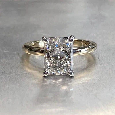 2.80 Ct Radiant Lab Created Moissanite Engagement Ring In 14k Yellow Gold Plated - Image 1 of 4