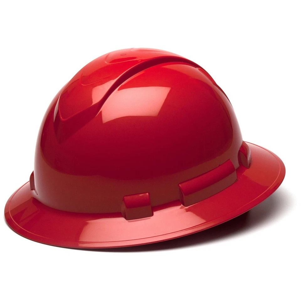 Pyramex Ridgeline Red Full Brim Style 4pt Ratchet Hard Hat HP54120