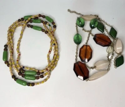 Two Necklaces Natural Elements Wood Ceramic Plastic Metal Green  Necklaces - Image 1 of 4