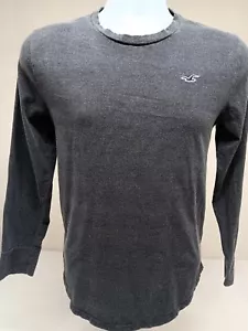 Hollister Mens Gray Small Long Sleeve T-Shirt Curled Hem Chest Logo - Picture 1 of 15