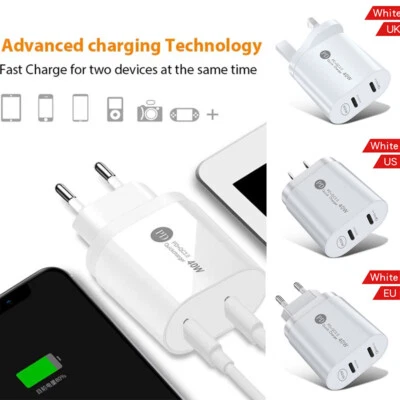 40W Adapter For iPhone Series USB-C Type C 2 Port PD Plug Fast Wall Charger - Image 1 of 4